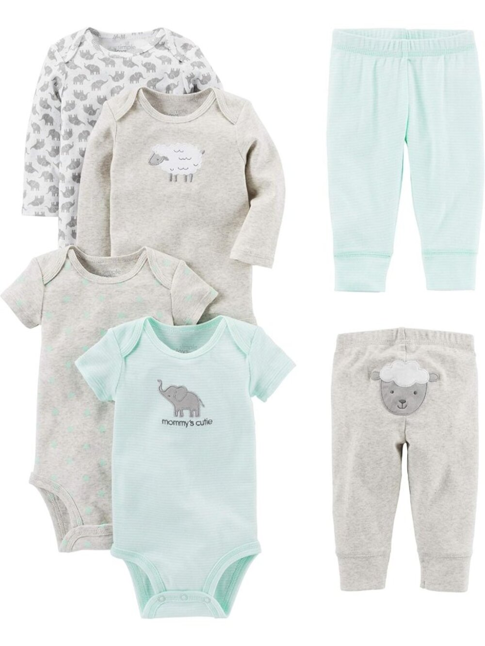 Adorable 6-Piece Baby Bodysuits & Pants Set - Short & Long Sleeve, Soft Cotton
